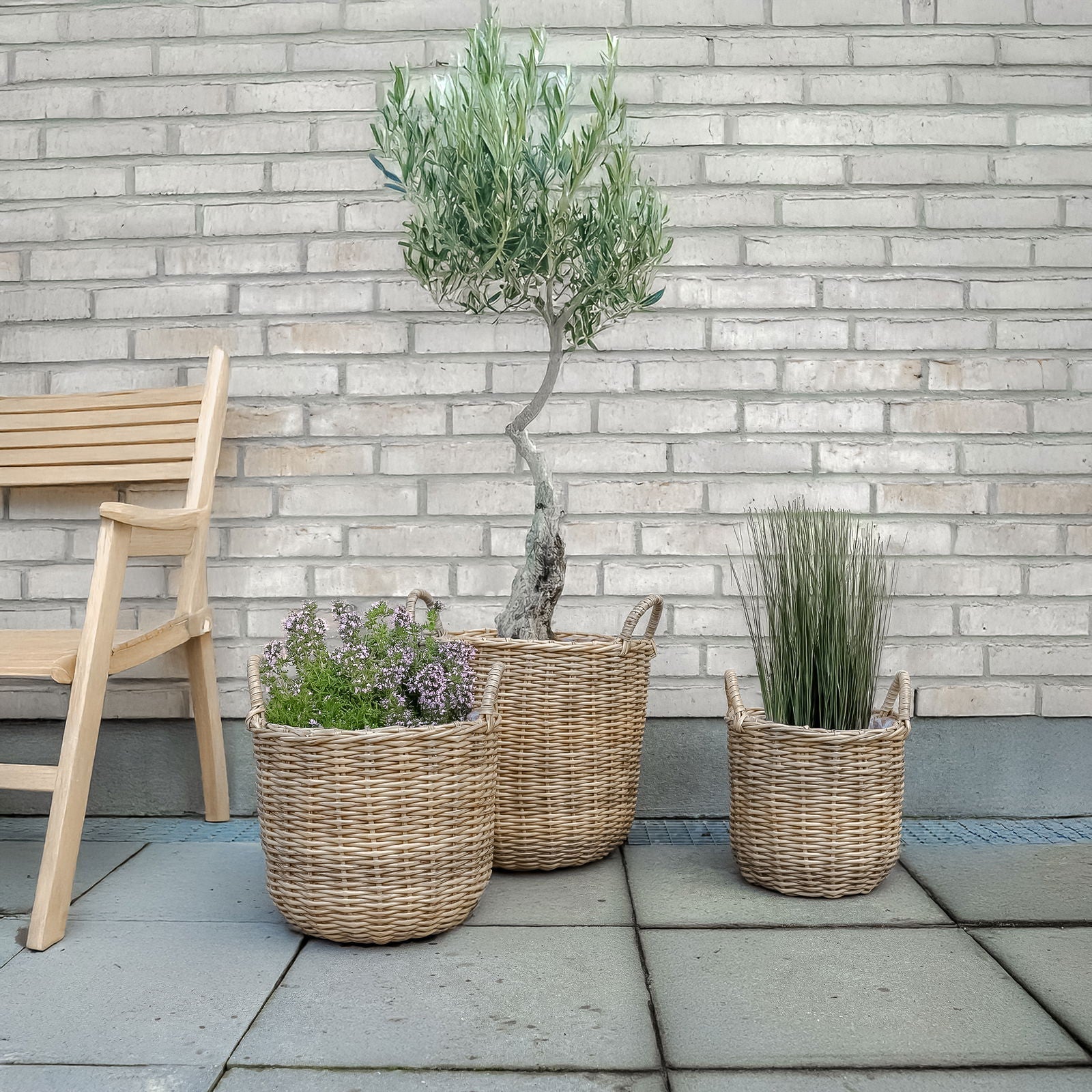 Rattan plantenmand in natuur, 3 stuks