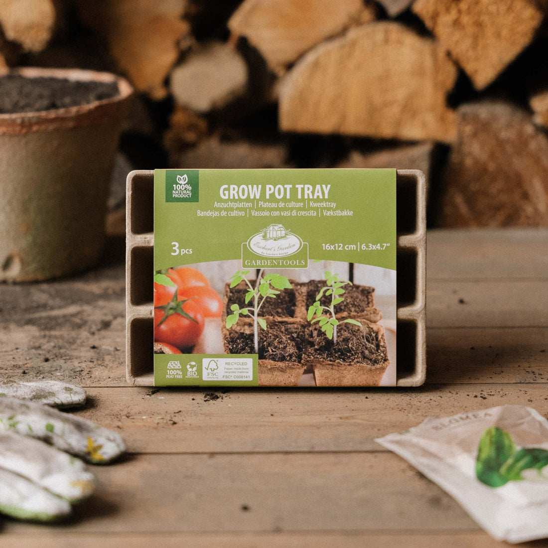 Biologisch afbreekbare zaaibakjes, klein, 3 stuks