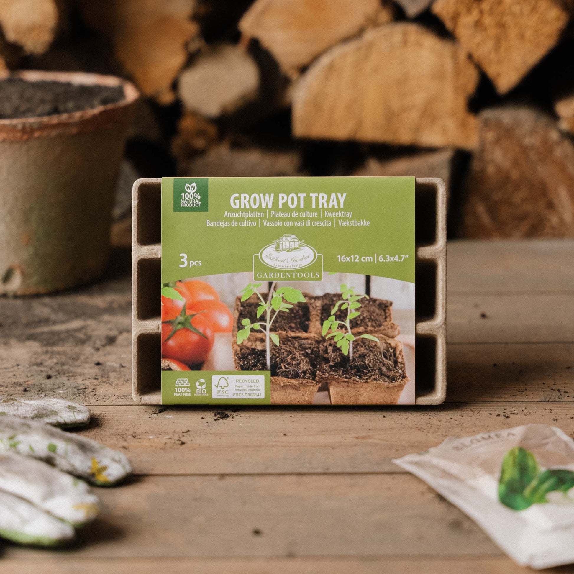 Biologisch afbreekbare zaaibakjes, klein, 3 stuks