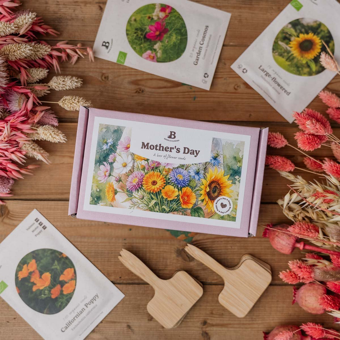 Bloemenpakket voor Moederdag - 10 zakjes met biologische zaden