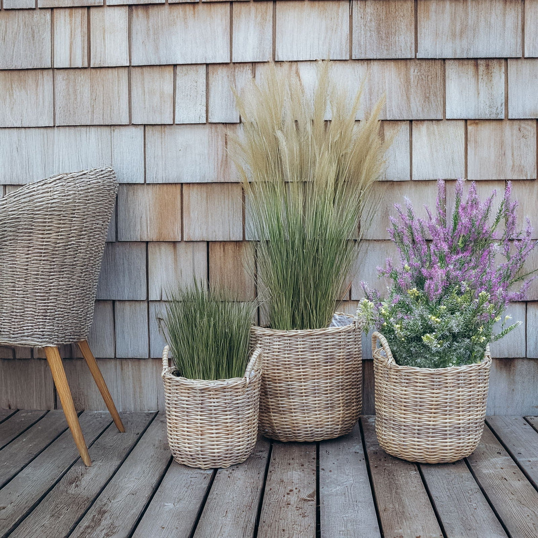 Rattan plantenmand in natuur, 3 stuks