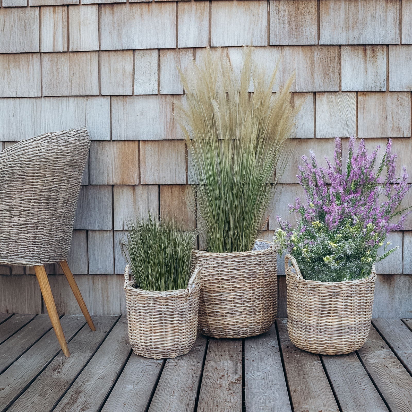 Rattan plantenmand in natuur, 3 stuks